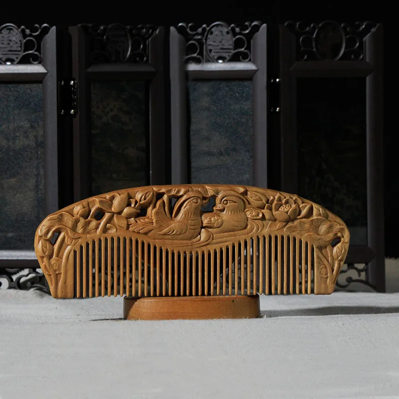 1 шт. китайский стиль Карманный деревянный гребень натуральное зеленое сандаловое дерево мандарин утка резные деревянные гребни Здоровый Массаж для головы