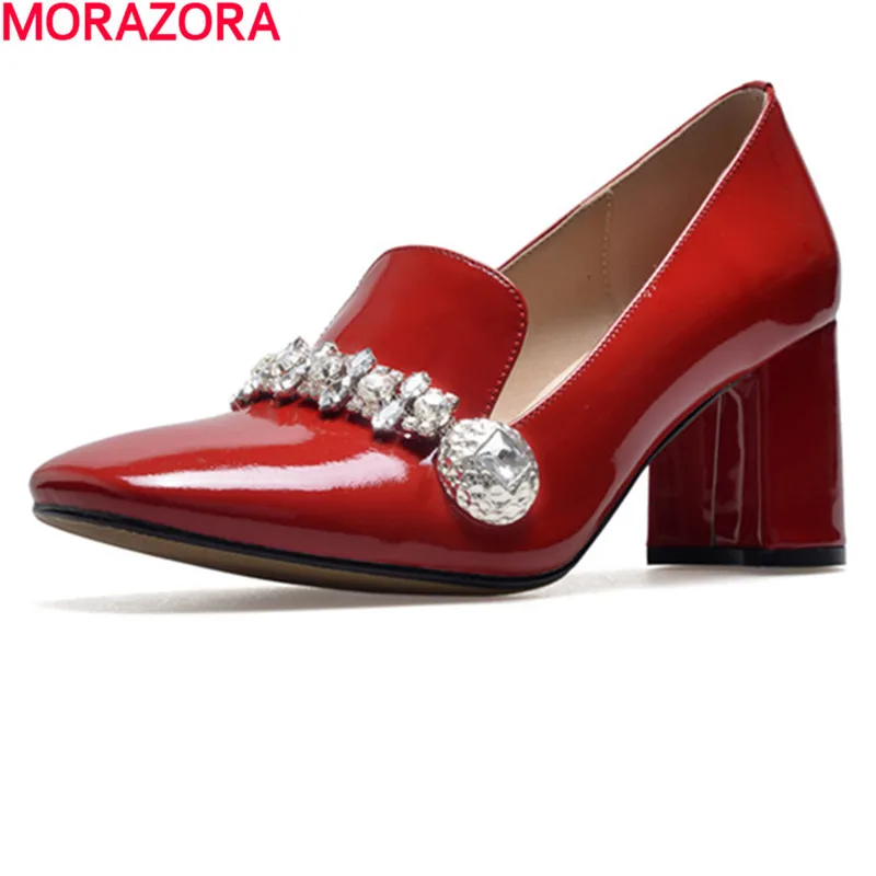 

MORAZORA new arrive fashion rhinestone heels shoes woman genuine leather women shoes pumps lady party shoes 34-39