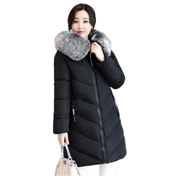 

Thicker Big Fur collar winter jacket women Parkas 2018 New 6XL Plus size womens down jackets Hooded Long Coat Female Parkas J686
