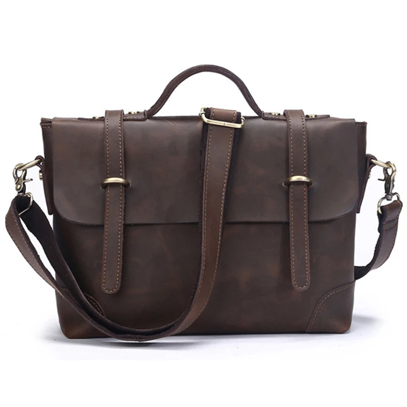 New Genuine Leather Man Fashion Briefcase High Quality Crazy Horse ...