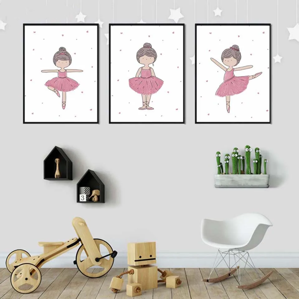 Nordic-Style-Canvas-Painting-Prints-Simple-Wall-Art-Modular-Pictures-Pink-Dancing-Girls-Cartoon-Poster-Home (1)