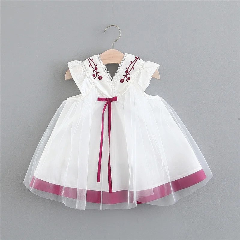 

Summer Baby Girls Dress Infants Children Kids Clothes Toddler V-neck Sleeveless Bow Mesh Birthday Party Dresses Vestidos S8968