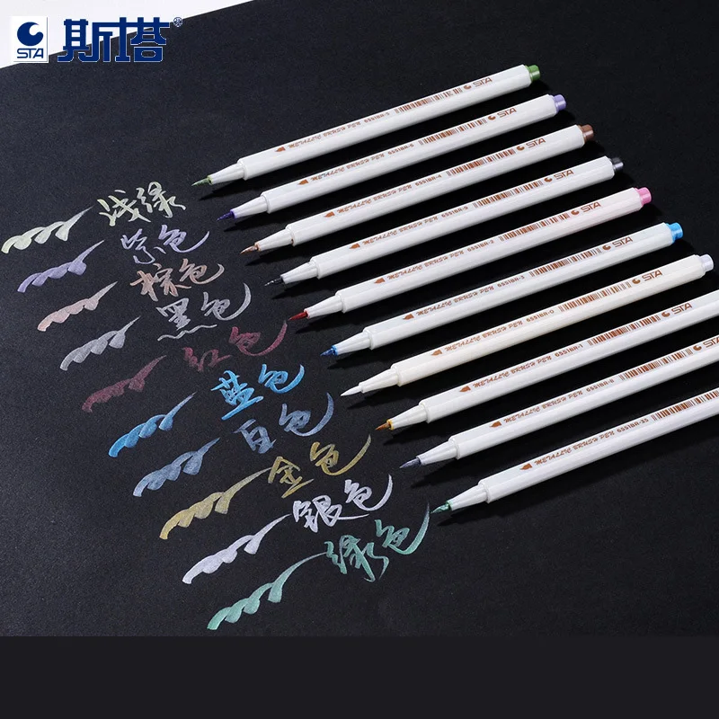 STA 6/10 цветов/коробка 1-2 мм металлический маркер ручка для поделок, скрапбукинга мягкая ручка художественные маркеры для канцелярских принадлежностей школьные принадлежности