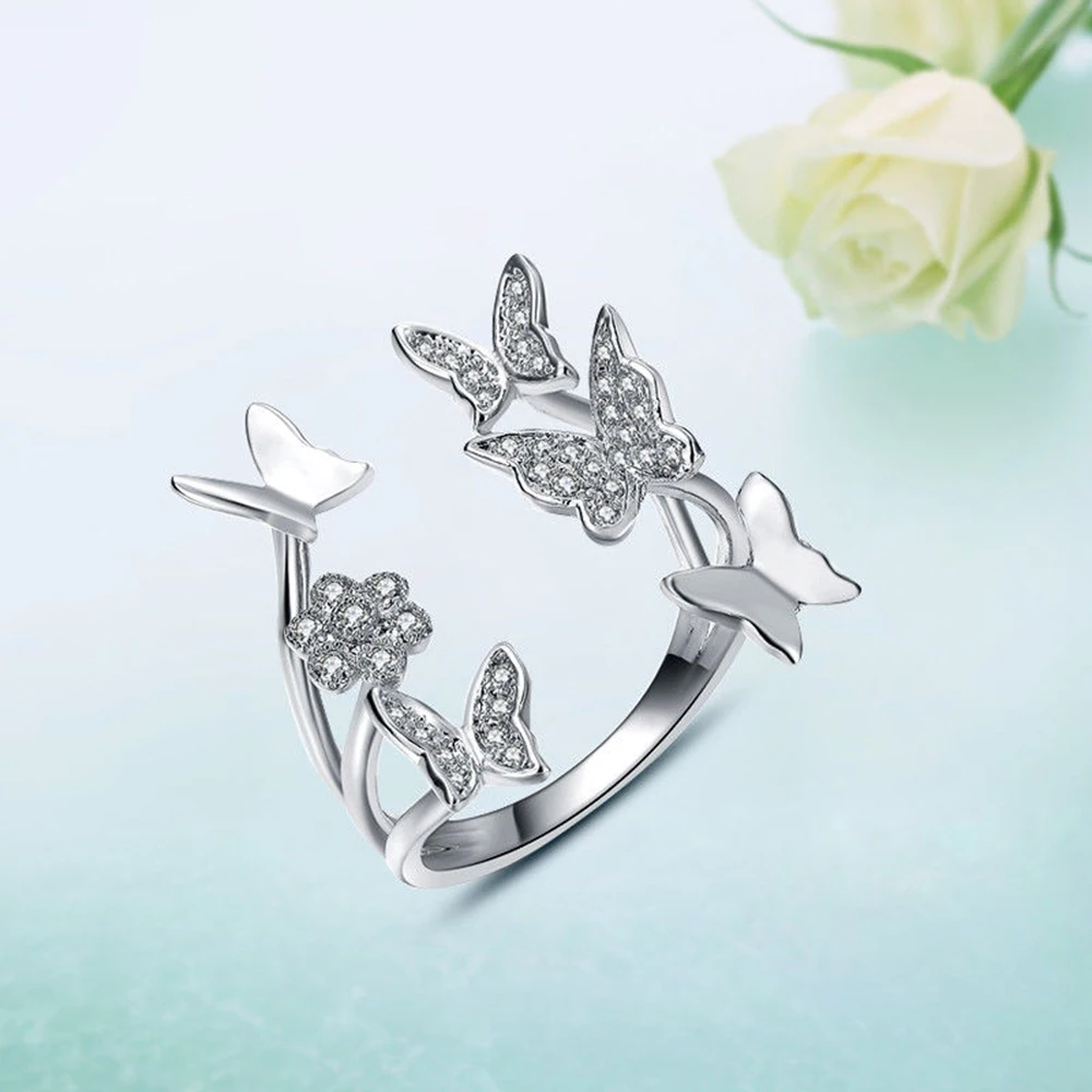 

Butterfly Flower Rose Gold Ring Women Chain Knuckle Rings Size Adjustable Rhinestone Party Vintage Hand Jewelry Accessories 2019