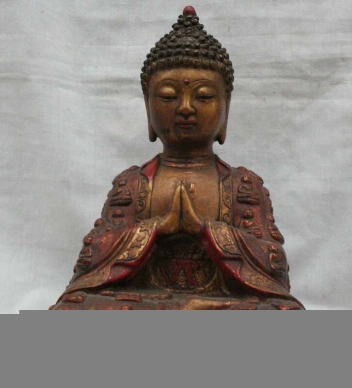 

song voge gem S1731 Old Tibet Tibetan Buddhism Bronze Seat Buddhas Robe Shakyamuni Amitabha Statue