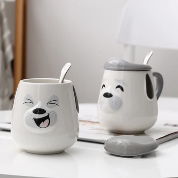 

Creative Animals ceramic cup cartoon dog Smiling face expr mug Breakfast Simple cute animal High capacity milk Cup