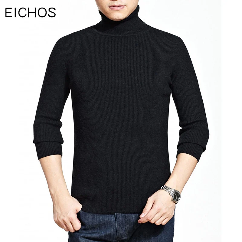 EICHOS New Mens Turtleneck Wool Sweater Solid Color