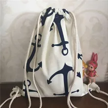 Yile Хлопок Холст Drawstring путешествия рюкзак книга рюкзак большой синий якорь B22