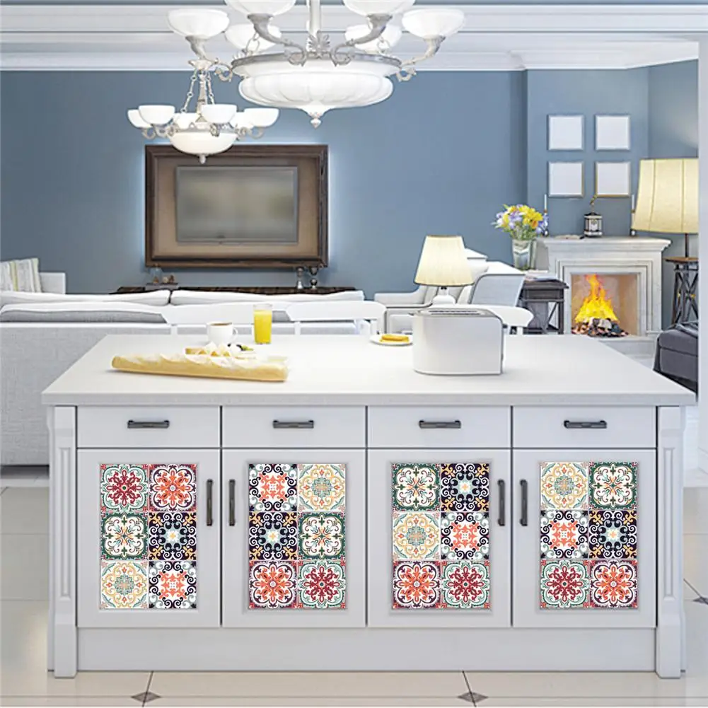 6PCS Nordic Style Retro Tile Sticker 20*20cm Bathroom Kitchen Waterproof Wall Sticker Home Decor Floor Art Mural #CW