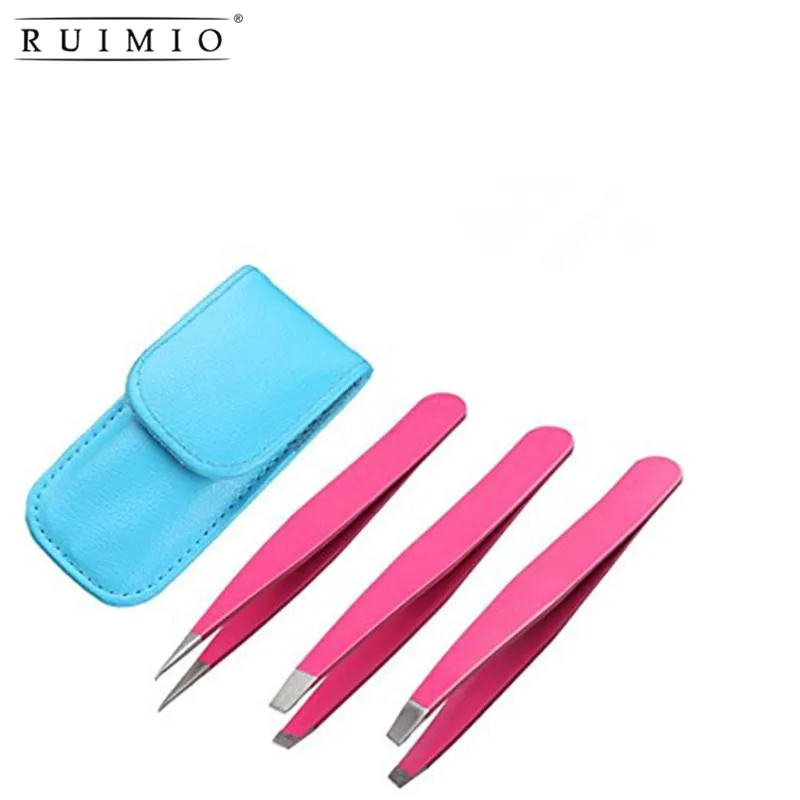 

RUIMIO 3pcs Stainless Steel Eyebrow Tweezers with Slant Straight Pointed Tips for Eyebrow Ingrown Hair and Splinters with Bag