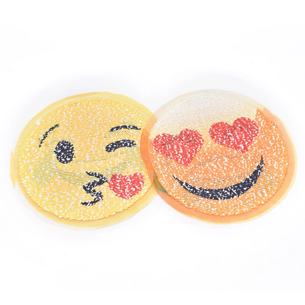 Emoji Patches for Clothes Reversible Sequined Sew On DIY Coat Sweater Embroidered Paillette Emoji Patch Applique