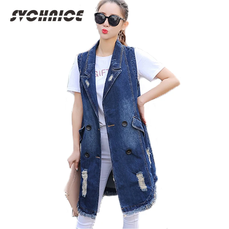 S 3XL Plus Size Womens Denim Vest Summer Long Denim Vest Women