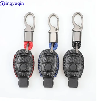 

jingyuqin Leather Carbon Car Key Case Cover for Mercedes benz A B R G Class GLK GLA w204 W251 W463 W176