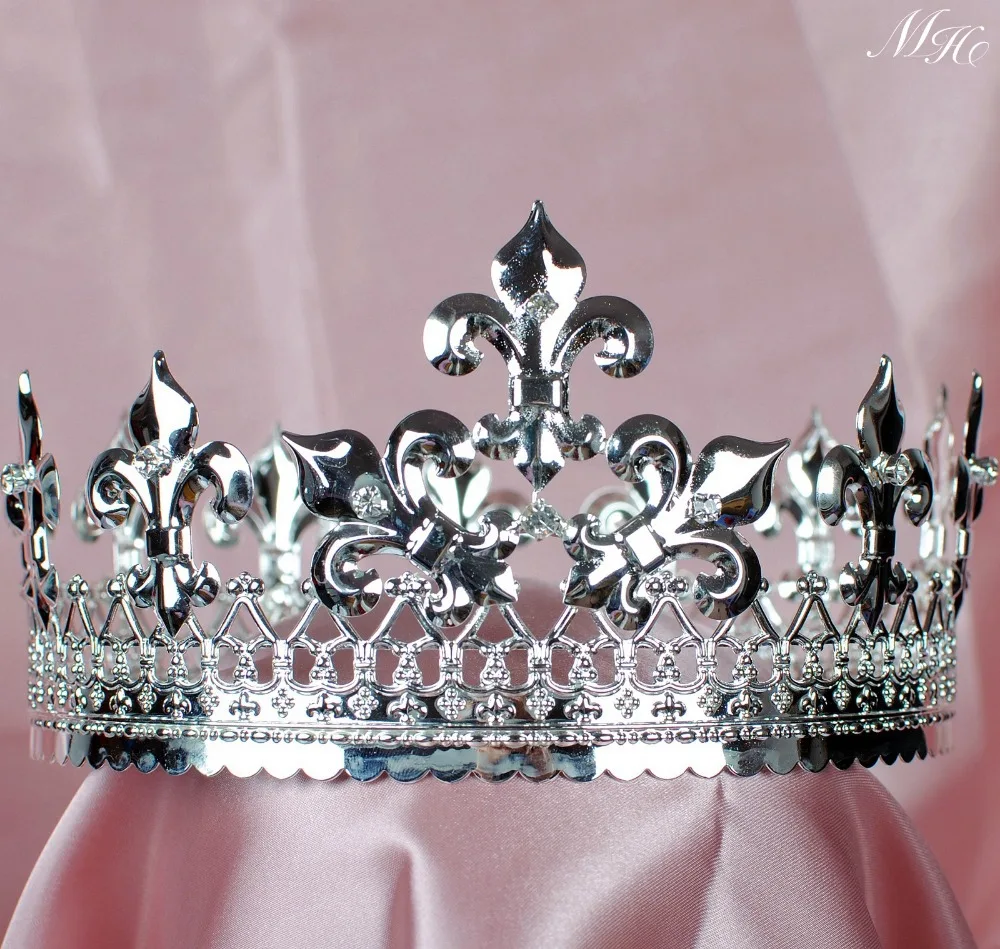 

Men's Tiaras Diadem Imperidal Medieval King Fleur De Lis Full Crown Rhinestones Crystal Pageant Party Costumes Hair Jewelry