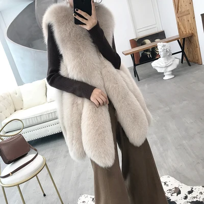 OFTBUY, весенне-осенняя Женская куртка, жилет из натурального меха, Женская Большая длинная парка из натурального Лисьего меха, роскошное модное женское пальто без рукавов