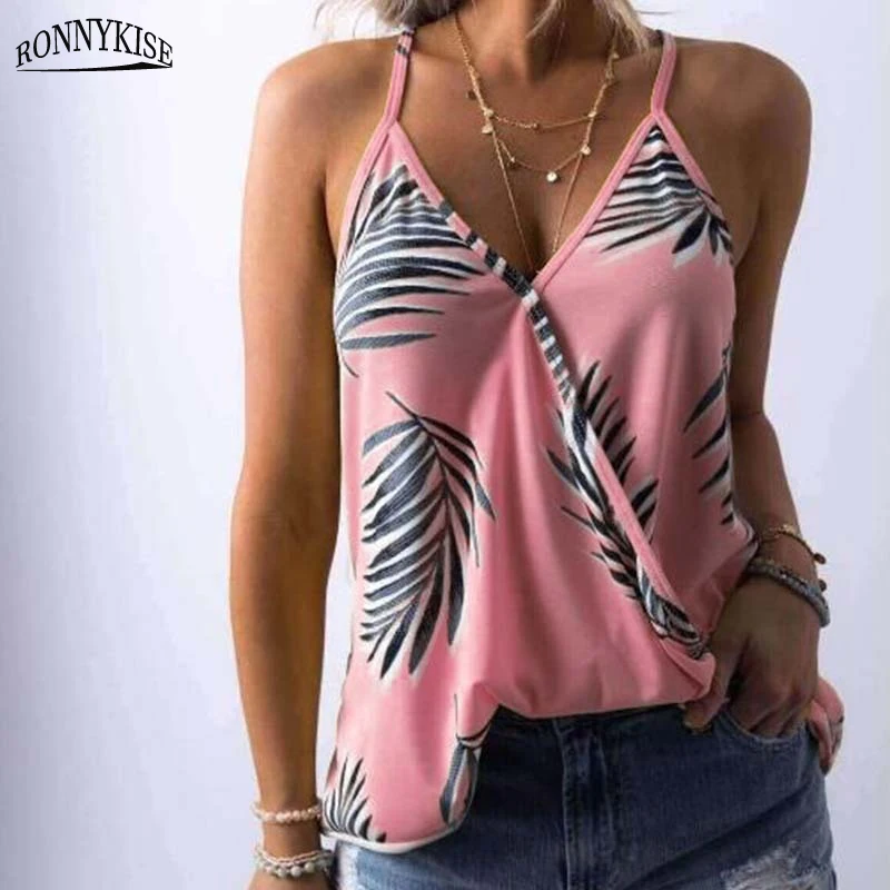RONNYKISE без рукавов цифровой нарядный лиф с принтом женская модная свободная сексуальная летняя майка пляжные повседневные топы