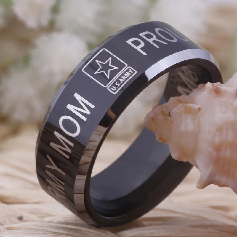  YGK Free Shipping YGK JEWELRY Hot Sales 8MM Military Proud Army MoM Design Men's Black Tungsten Com