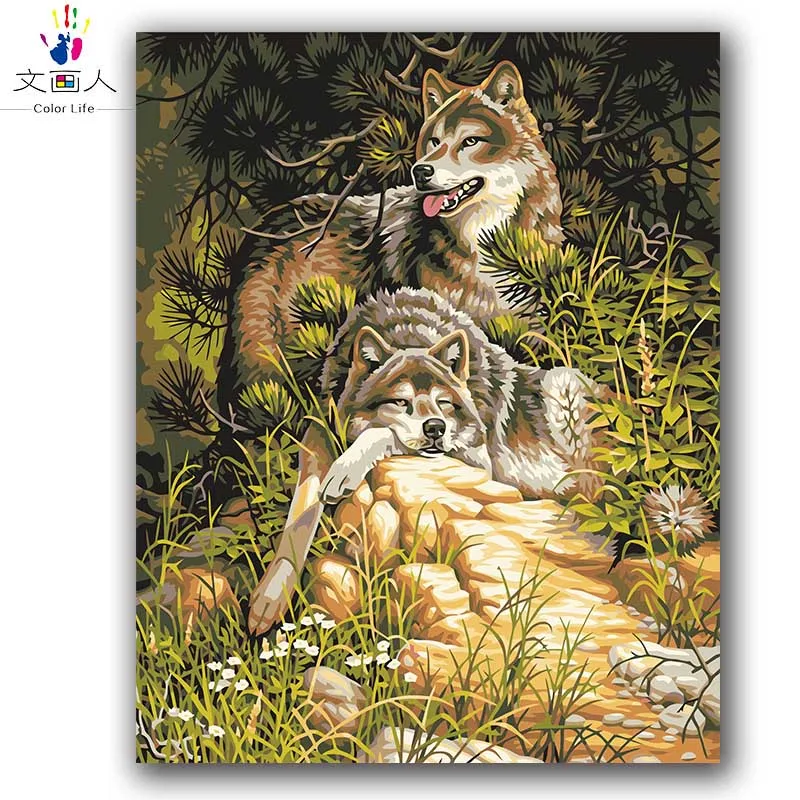 animal Wolf block oil painting package diy digital oil painting by numbers with kits kids practise paint - Цвет: 4062