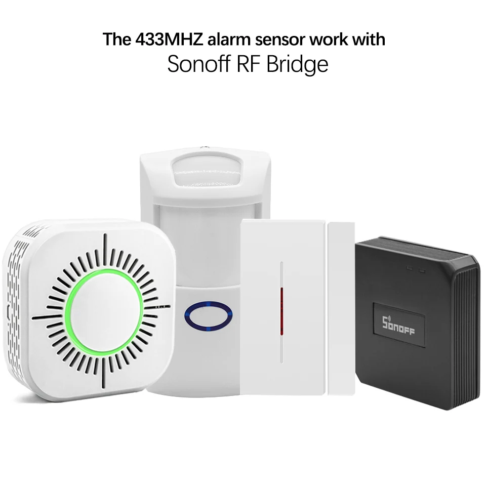 

433MHZ Door Window Motion Sensor smoke Detector Alarm Remote Smart Home Security System work with SONOFF 433MHZ wifi RF Bridge