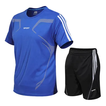 

2019 New Men's Sports Suit Running Dress Fitness Summer Two Sportswear Short Sleeved Ball Suit Set