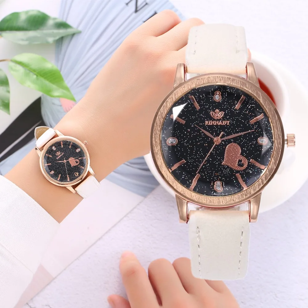 Heart Watches Women Fashion Trend Starry Ladies Watches Leather Women