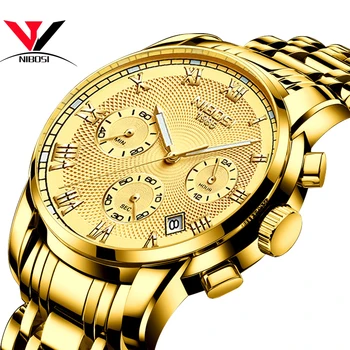 

NIBOSI Whole Gold Analog Quartz Wristwatch Men's Watches Top Brand Luxury Full Steel Male Clock Dress Casual watch Reloj Hombre