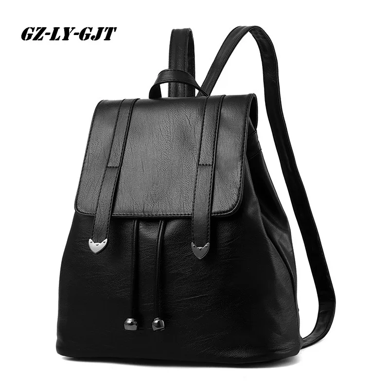 

GZ-LY-GJT 3 Color Fashion Women Backpack High Quality PU Leather Escolar School Bags For Teenagers Girls handle Backpacks Rivet