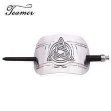 Teamer gümüş renk Retro ahşap saç sopa Celtics düğüm takılar Hairwear Wicca el yapımı oyma Metal toka Hairwear