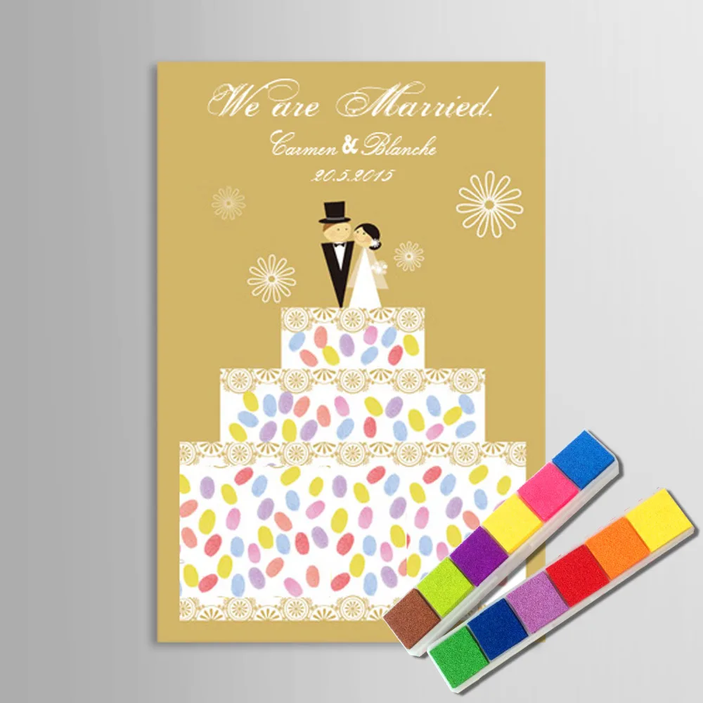 

Fingerprint Tree Signature Canvas Painting On The Cake Wedding Gift wedding DIY decoration Party Gift (Includes 6Ink Colors)