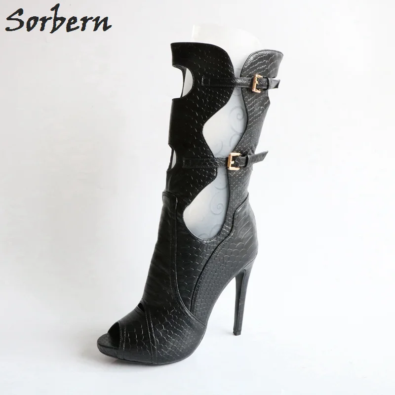 

Sorbern black hollow out high heel ankle boots women summer style shoes platform open toe