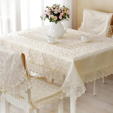 

Europe luxury embroidered tablecloth table dining table cover table cloth Lace fabric beige tablecloth chair cover cushion set