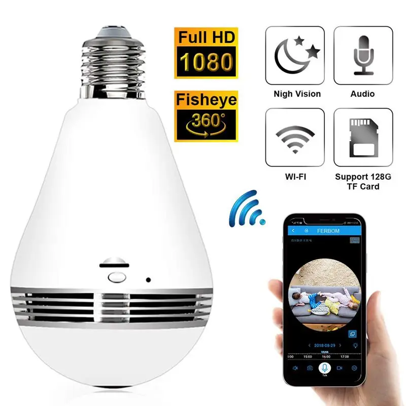 

1080P WiFi Light Camera, IP Security Surveillance System with IR Motion Detection, Night Vision, Two-Way Audio for Home