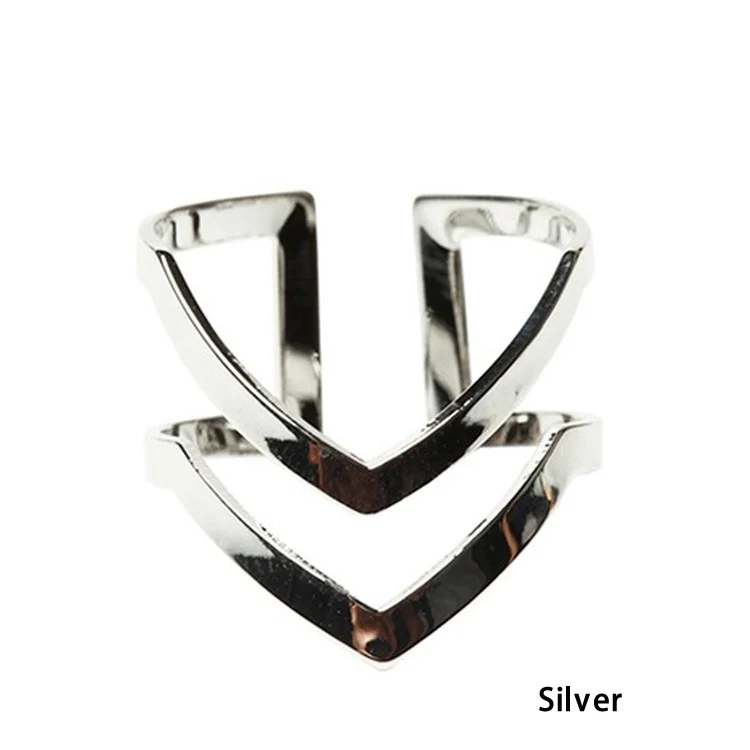 

New Fashion Gold Silver Plated Double V-shaped Half Opened Adjustable Vintage Woman Rings Charming Jewelery Drop shipping