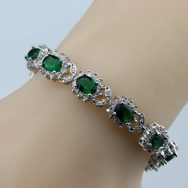 A Nice Flower Green Zircon White Crystal 925 Sterling Silver 4pcs A Nice Flower Green Zircon White Crystal 925 Sterling Silver 4pcs Jewelry Set Earring Pendant Necklace Ring For Women In Bridal Sets From