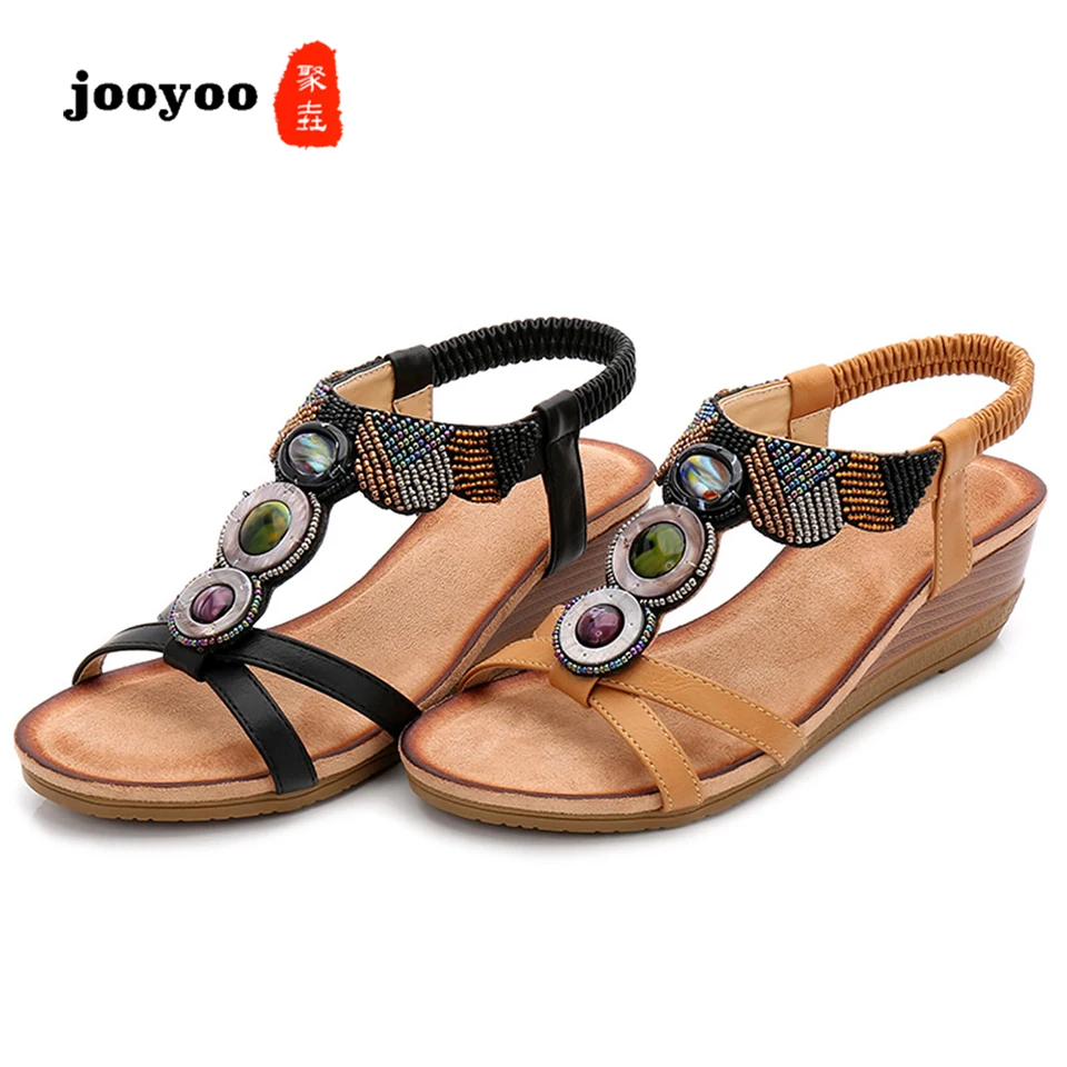 Ladies Shoes Bohemian Sandals Women's Handmade Beaded Sandals National Wind Wedge Women's Shoes jooyoo