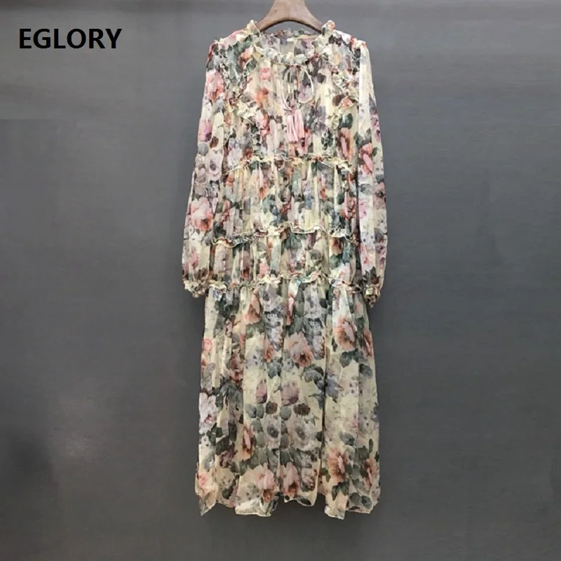 

Prairie Chic Dress 2019 Summer Style Women Charming Floral Patterns Long Sleeve Ruffle Dress Ladies Casual Two Piece Dress Sun