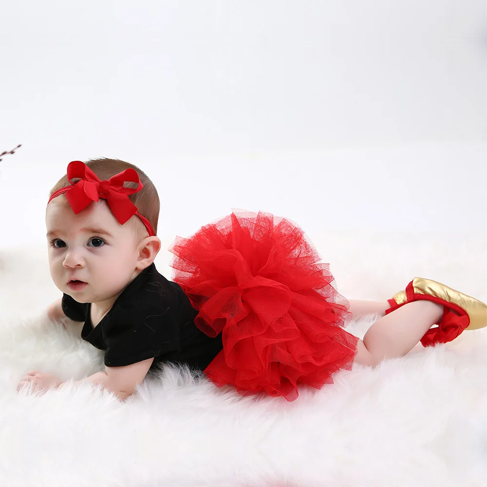 Jual Merah Tutu Rok Mahkota Lengan Pendek Rompers Bayi Pakaian Bayi Set Bayi Gadis Pakaian Kapas Sepatu Ikat Kepala 4 Pcs