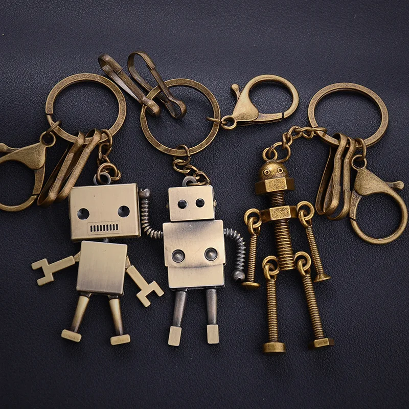 18 tipos Vintage aleación encanto joyería llaveros único retro punk rock Robot llavero Animal creativo llavero Auto llaveros