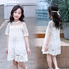 Летняя одежда для девочек детские белые кружевные платья платье с цветочным узором для маленьких девочек на свадьбу, день рождения платья принцессы для детей 4, 6, 8, 10, 12, 14 лет