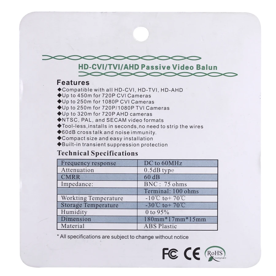 HD 720P/1080P CVI/TVI/AHD пассивный видео балун BNC разъем к UTP Cat5/5e/6 пассивные