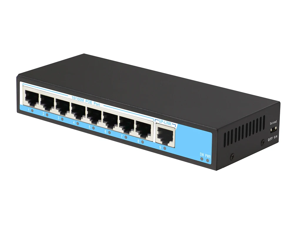 CCTV 8ch PoE коммутатор 8 портов Мощность Over Ethernet 1 RJ45 10/100 м DC48V IEEE 802.3af/AT адаптивная