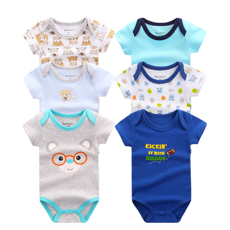 

6PCS/LOT Baby Bodysuit Newborn Boy Girl Clothing 100%Cotton Short Sleeves O-Neck Striped Floral Infant Body Clothes Jumpsuits