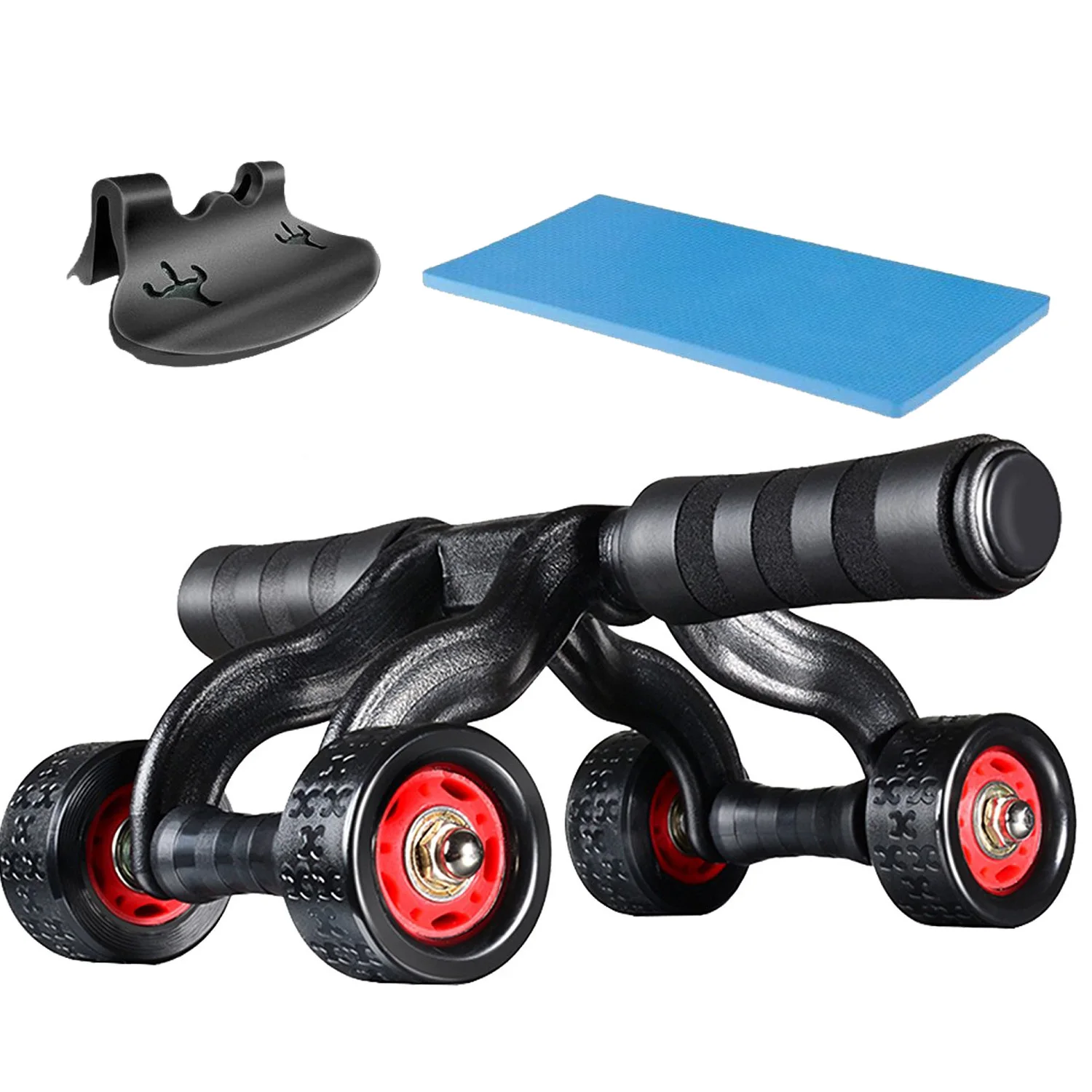 

4-Wheel AB Roller Wheel Abs Trainer Fitness Equipment Home Workout Machine with Kneepad & Floor Stopper, Black & Red