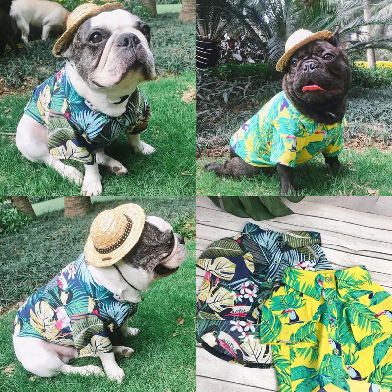 Собаки хлопковые рубашки летняя пляжная майка с коротким рукавом Одежда для питомцев, собачий Топ Цветочные Футболка Топы в гавайском стиле