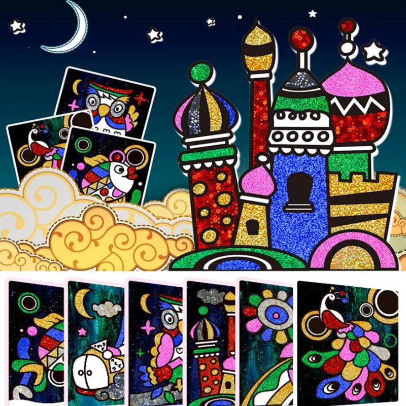 

CXZYKING 9PCS Shining Magic Color Scratch Art Paper Coloring Cards Scraping Drawing Toys for Children kids