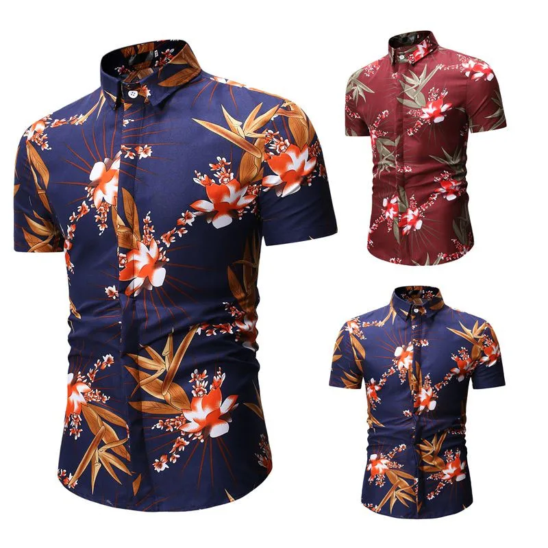 HuLooXuJi мужские летние цветочные рубашки с коротким рукавом пляжный Гавайский Хлопок Дышащие повседневные праздничные блузки US Размер: M-3XL