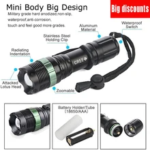Hot Sell led 3800Lumens Aluminum Zoom flashlights torches light lamps for AAA or 18650 Rechargeable battery 3 Modes linterna led
