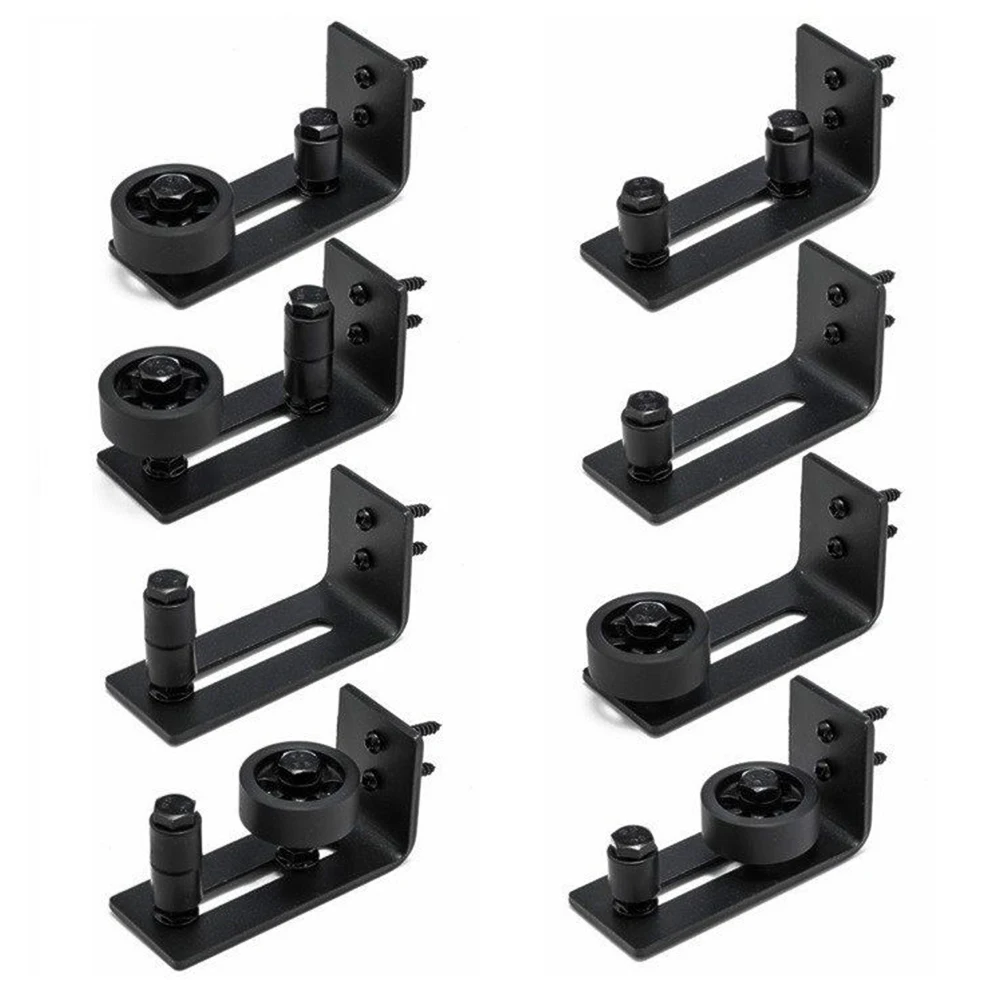 

Barn Door Adjustable Wall Mount Roller Stay Guide 8 In 1 Setup Options Channel guides Sits Flush to Floor Non-Scratch Wheels