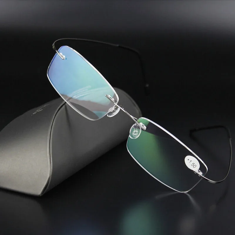 

Memory Titanium Flexible Unisex Eyeglasses Rimless Reading Glasses Men Ultra Light Eyewear Flexible Frameless Presbyopic Glasses