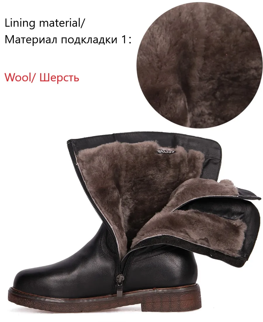 BELISS warm boots winter fur mid calf cow genuine leather 2018 casual comfortable flats boot for women handmad (25)